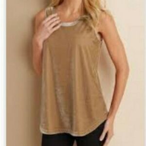 Soft Surroundings Velvet Tank Top Golden Yellow Beige  Sleeveless Shirt sz S EUC